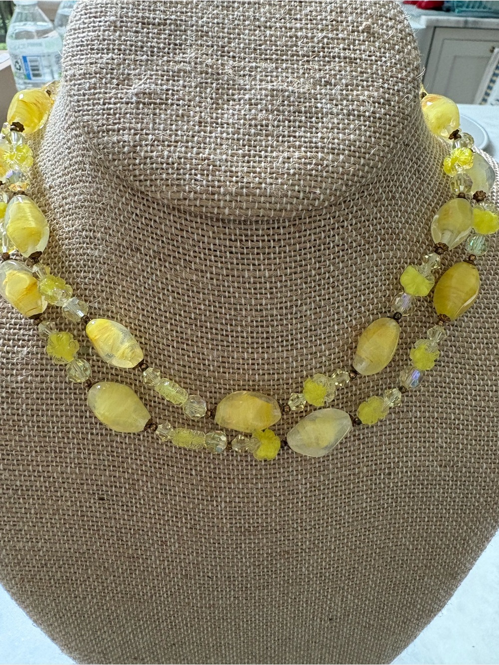 Vintage Lemon Yellow Glass Bead Double-Strand Necklace - Coro
